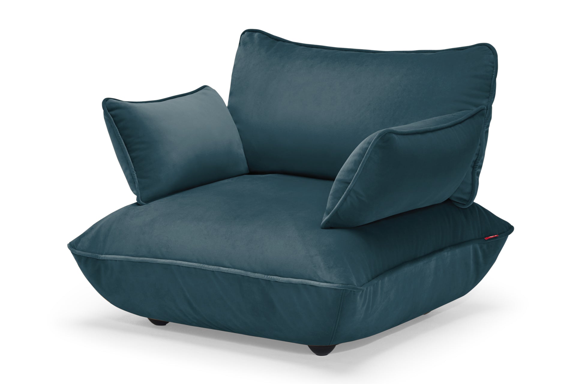 FATBOY Sumo Love Seat Velvet - blauer Samt Sessel mit Armlehnen von der Seite